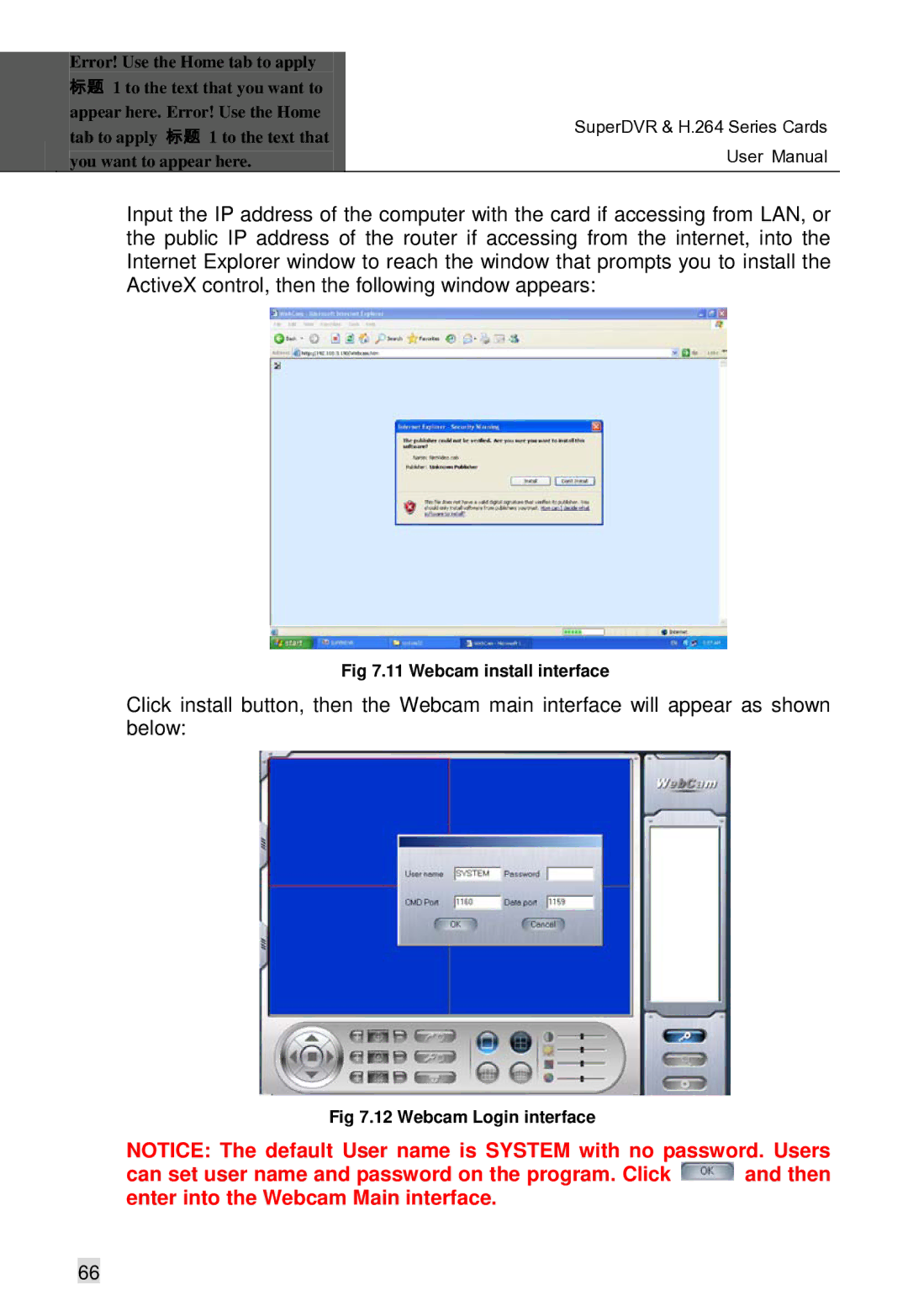 Q-See Computer Hardware manual Webcam install interface 