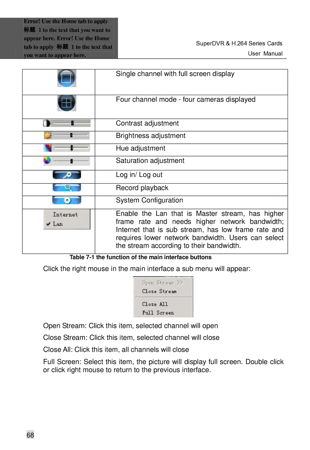 Q-See Computer Hardware manual Function of the main interface buttons 