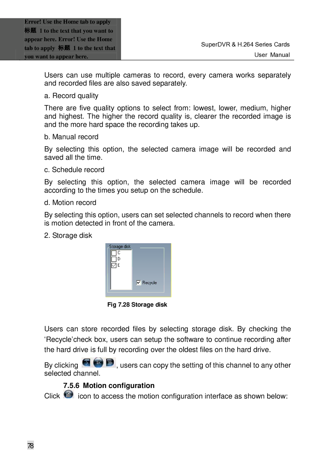 Q-See Computer Hardware manual Motion configuration 