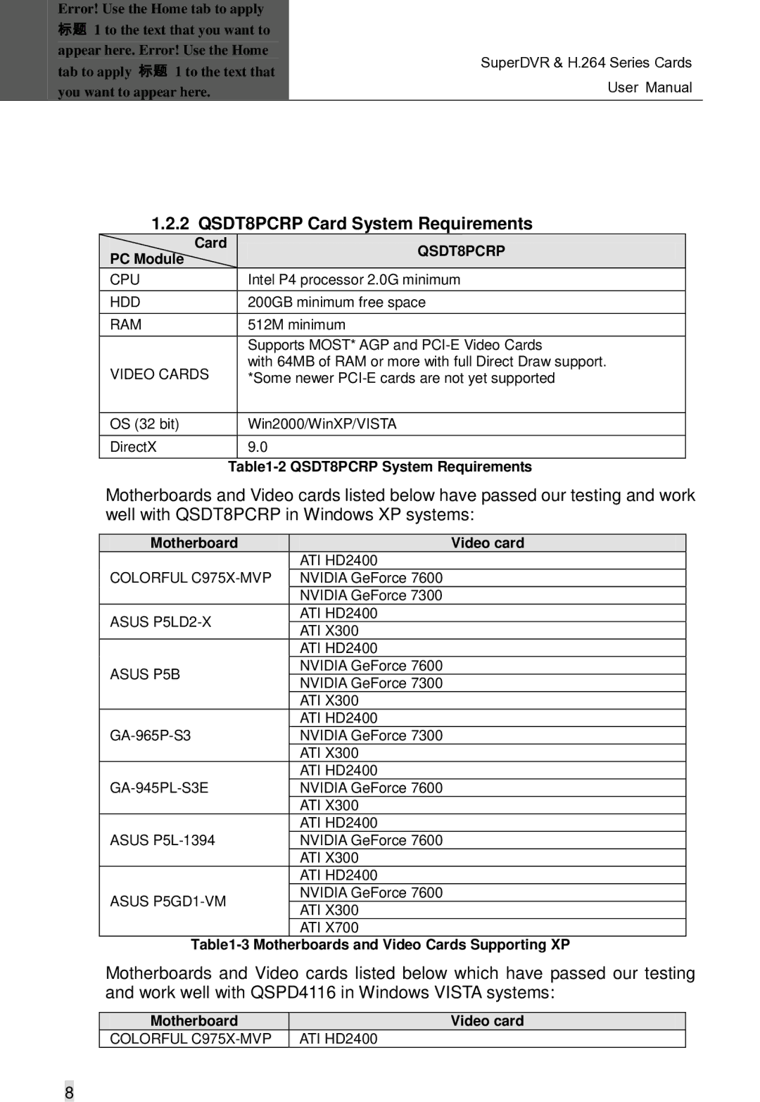 Q-See Computer Hardware manual QSDT8PCRP Card System Requirements 