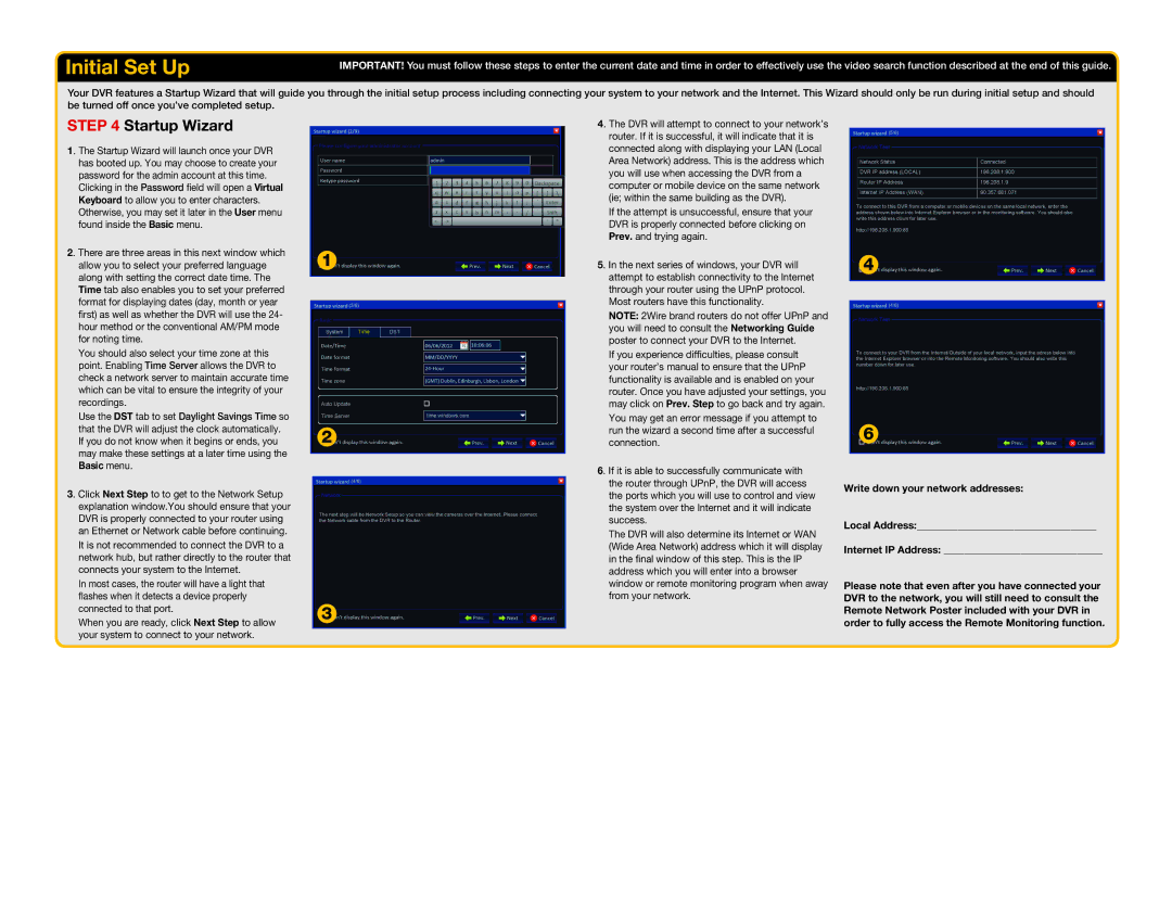 Q-See DPQS001E quick start Initial Set Up, Startup Wizard 