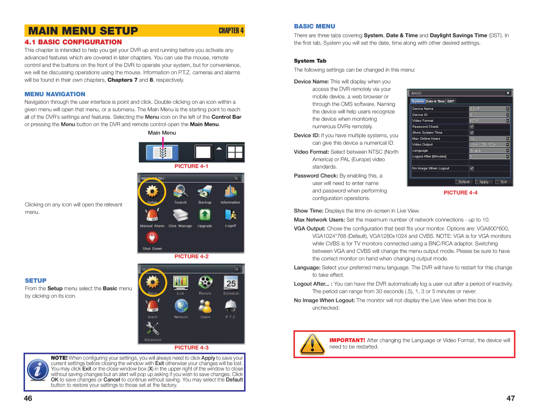 Q-See H264 user manual Main Menu Setup, Basic Configuration, Basic Menu, Menu Navigation 