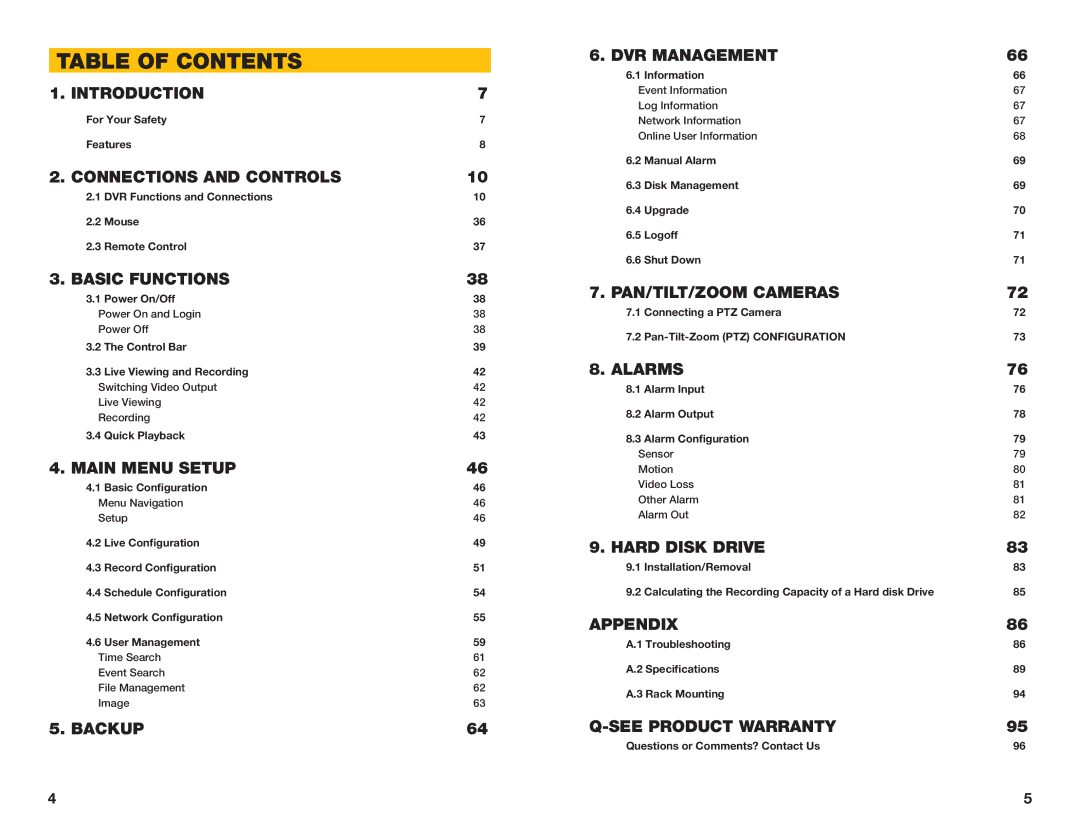 Q-See H264 user manual Table of Contents 