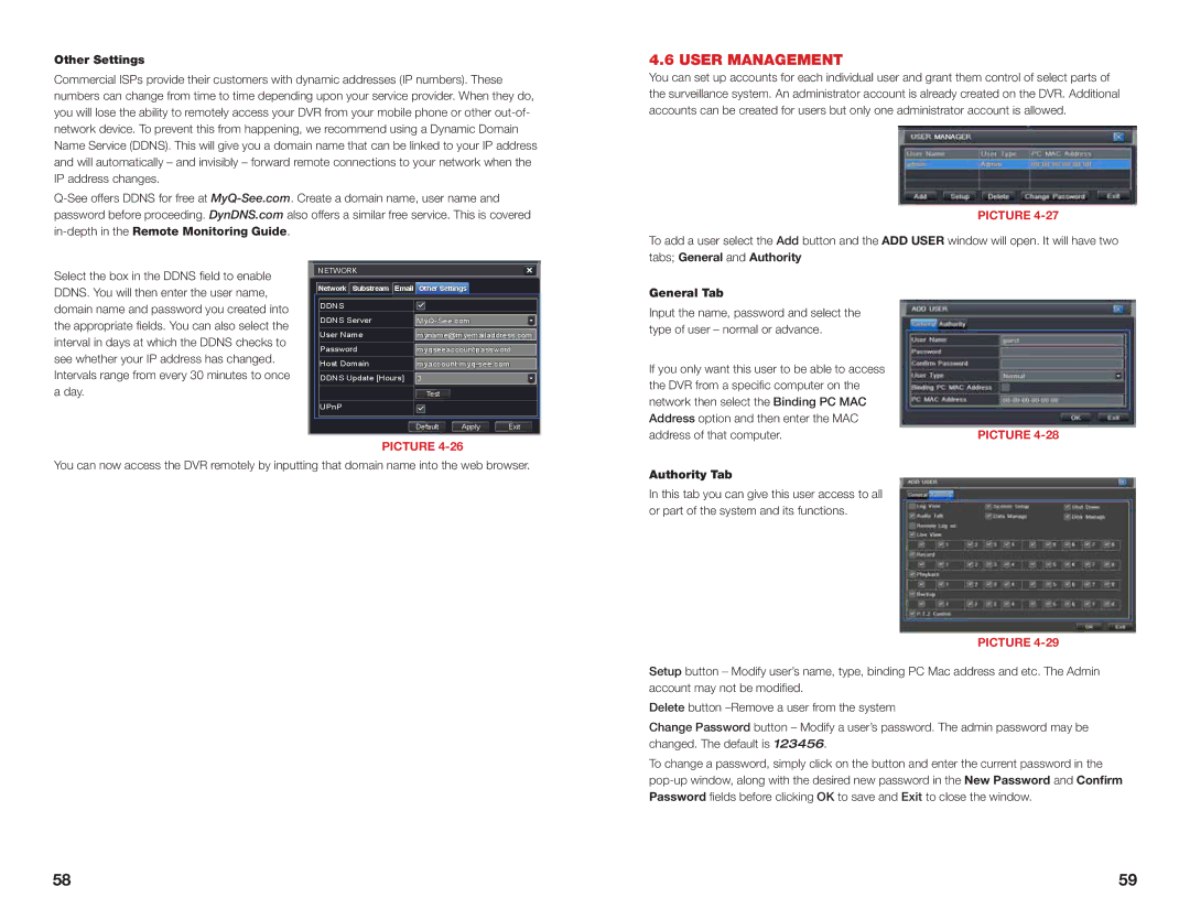 Q-See H264 user manual User Management, Other Settings, General Tab, Authority Tab 