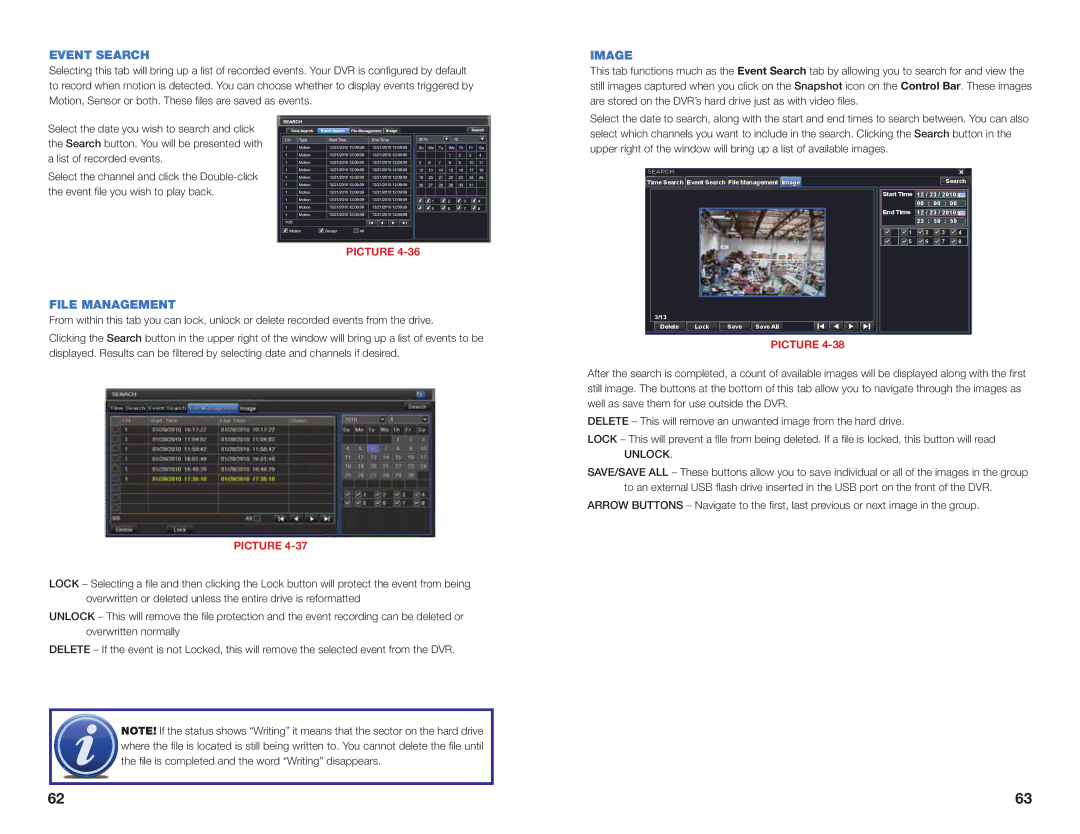 Q-See H264 user manual Event Search, File Management, Image, Unlock 