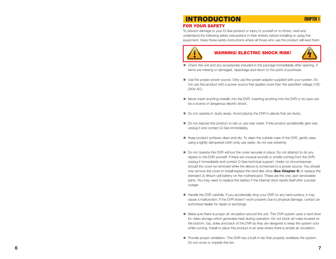 Q-See H264 user manual Introduction, For Your Safety 