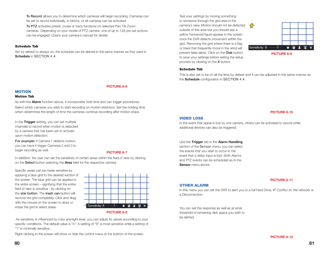 Q-See H264 user manual Motion, Video Loss, Other Alarm 