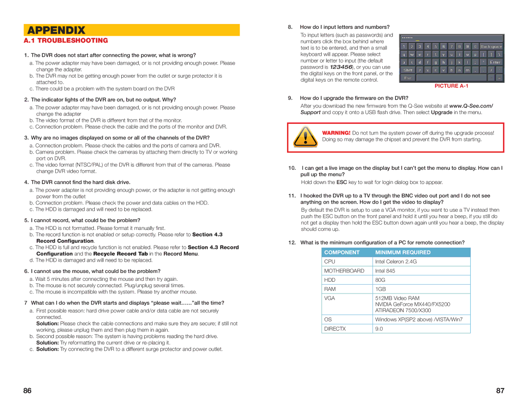 Q-See H264 user manual Appendix, Troubleshooting 