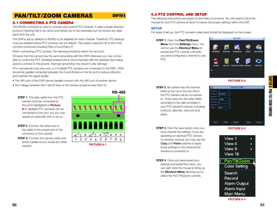 Q-See MODEL QC40196, MODEL QC40198 user manual PAN/TILT/ZOOM Cameras, Connecting a PTZ Camera, PTZ Control and Setup 