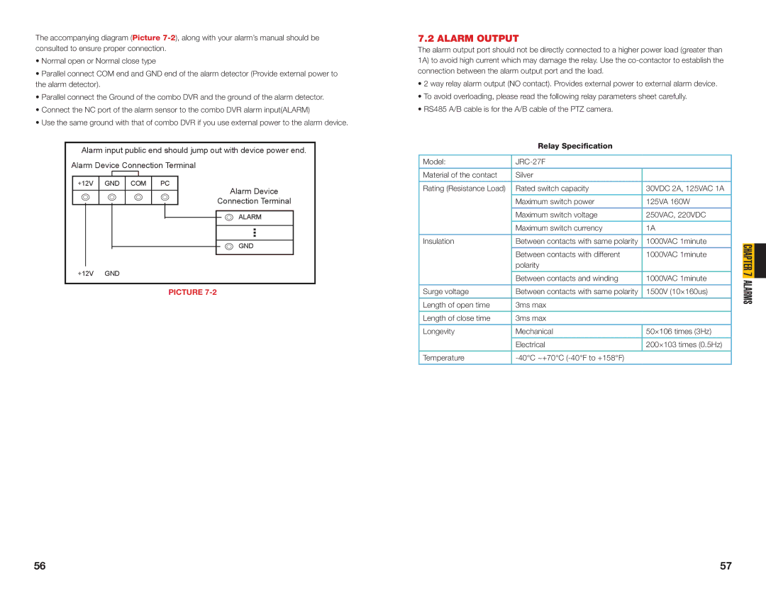 Q-See MODEL QC40198, MODEL QC40196 user manual Alarm Output, Relay Specification 