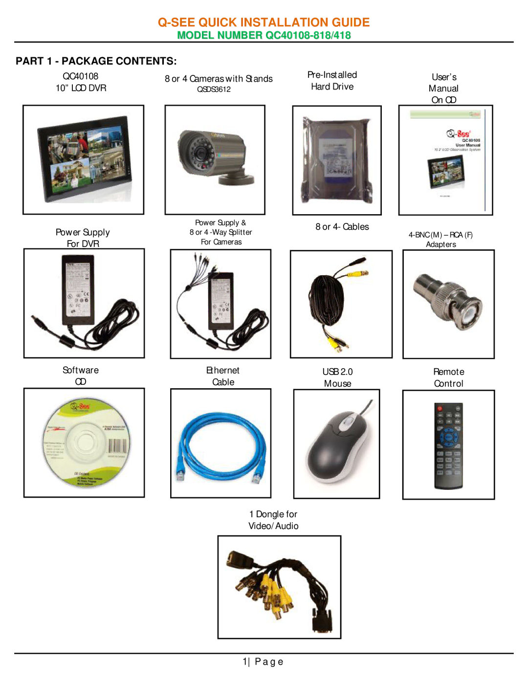 Q-See QC40108-418, QC40108-818 manual See Quick Installation Guide 