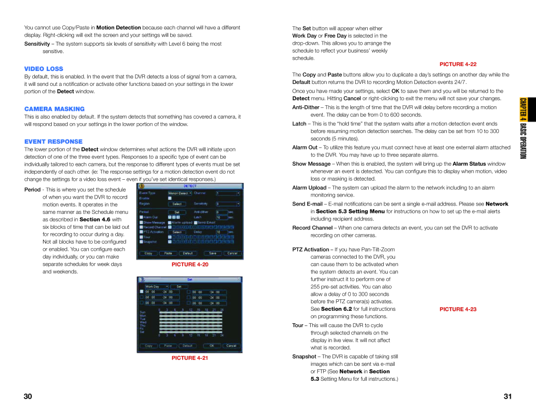 Q-See QC40108 user manual Video Loss, Camera Masking, Event Response 