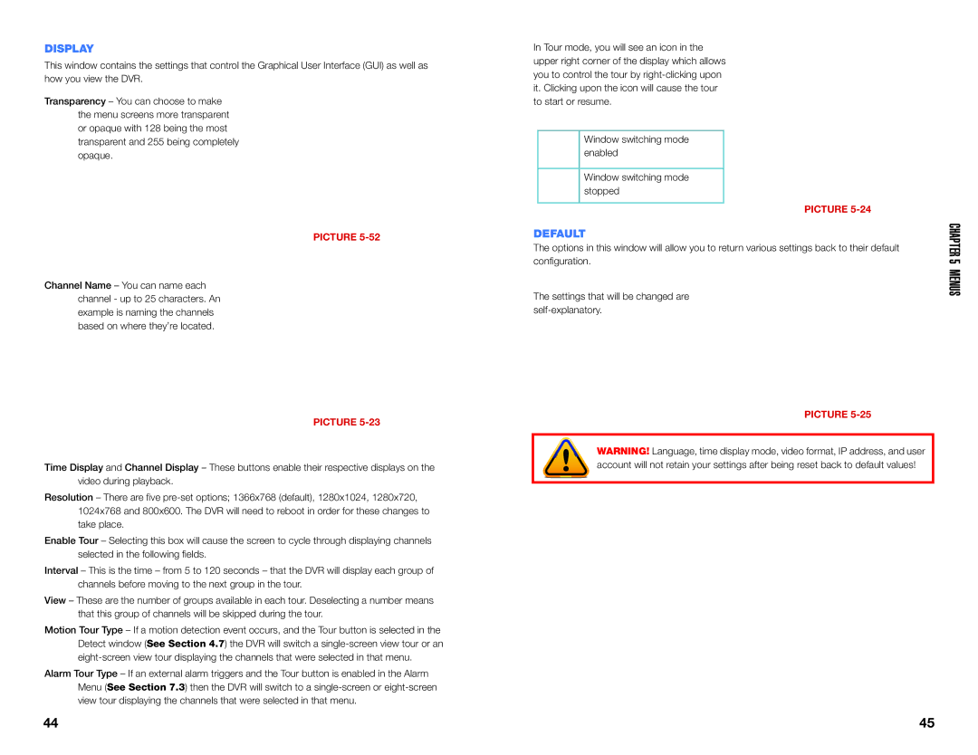 Q-See QC40108 user manual Display, Default 