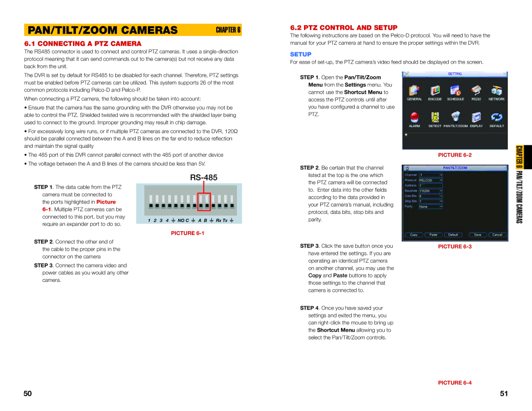 Q-See QC40108 user manual PAN/TILT/ZOOM Cameras, Connecting a PTZ Camera, PTZ Control and Setup 