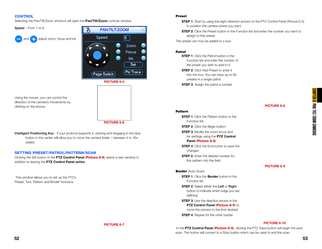 Q-See QC40108 user manual Control, Setting PRESET/PATROL/PATTERN/SCAN, Preset, Patrol, Pattern 