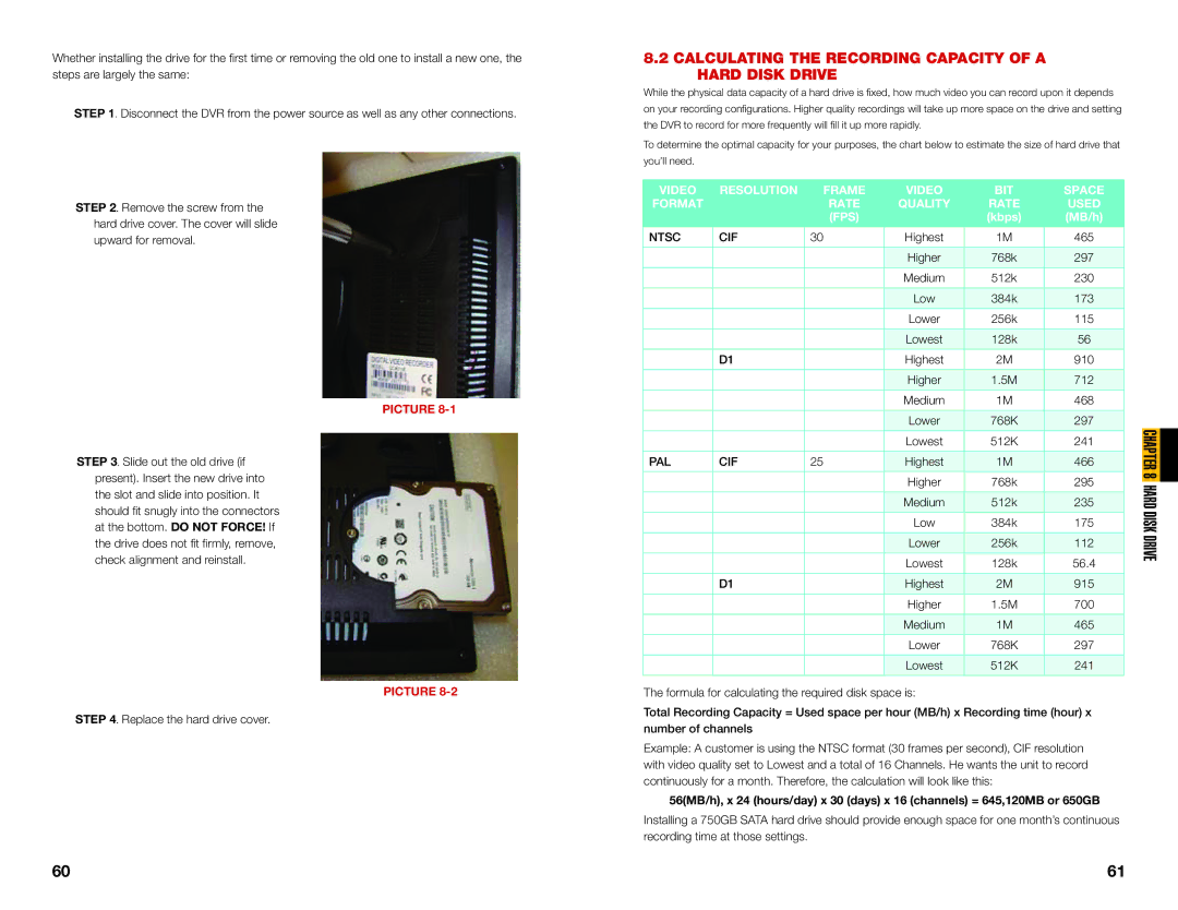 Q-See QC40108 user manual Calculating the Recording Capacity of a Hard Disk Drive 