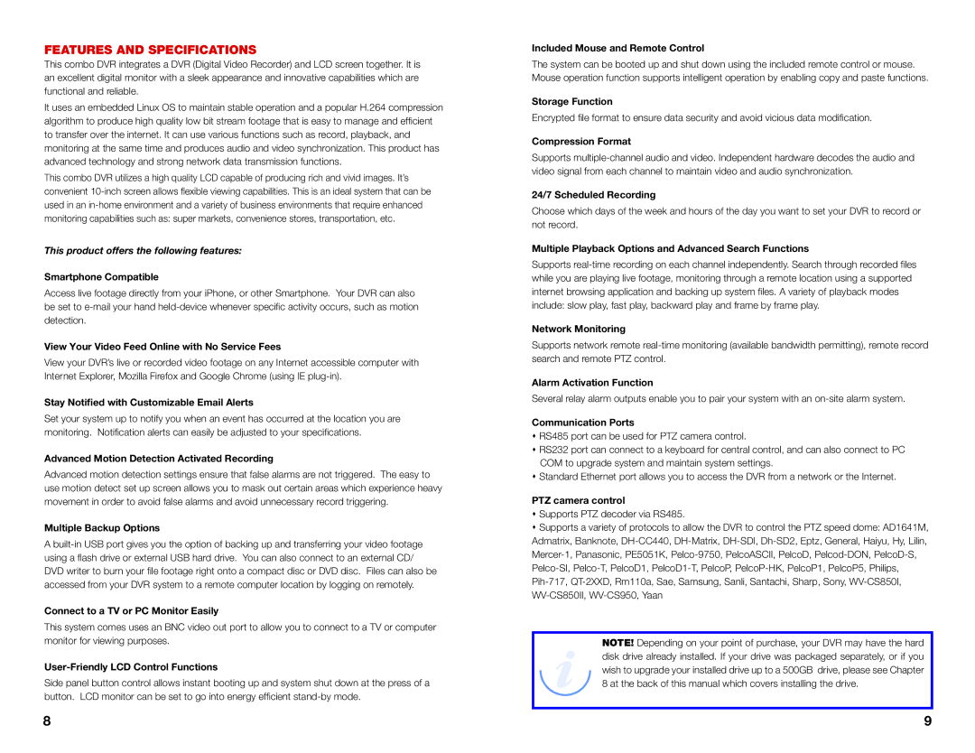 Q-See QC40108 user manual Features and Specifications 