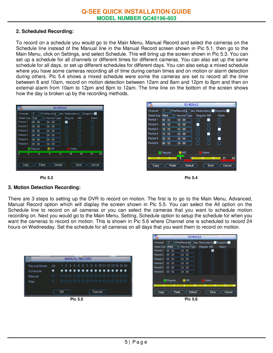 Q-See qc40196-803 manual Scheduled Recording 