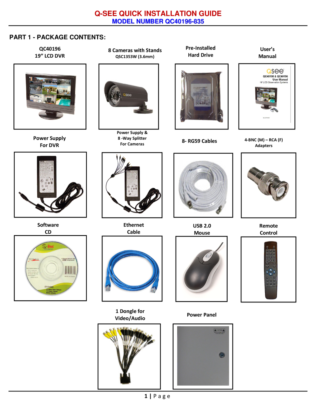 Q-See QC40196-833 manual See Quick Installation Guide 