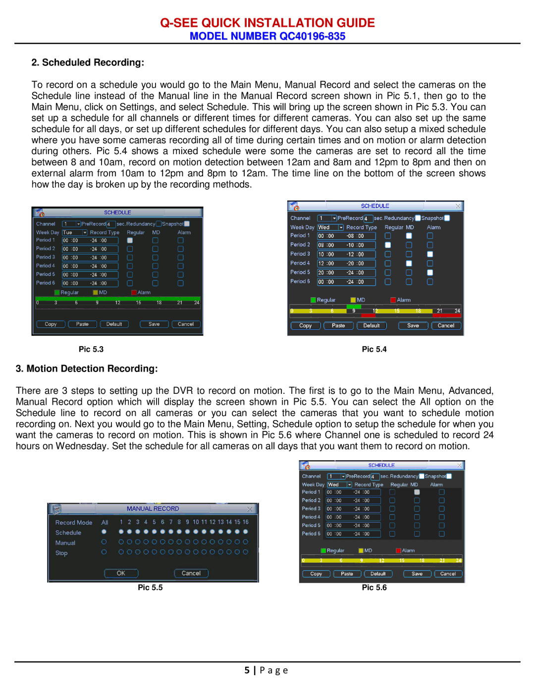 Q-See QC40196-833 manual Scheduled Recording 