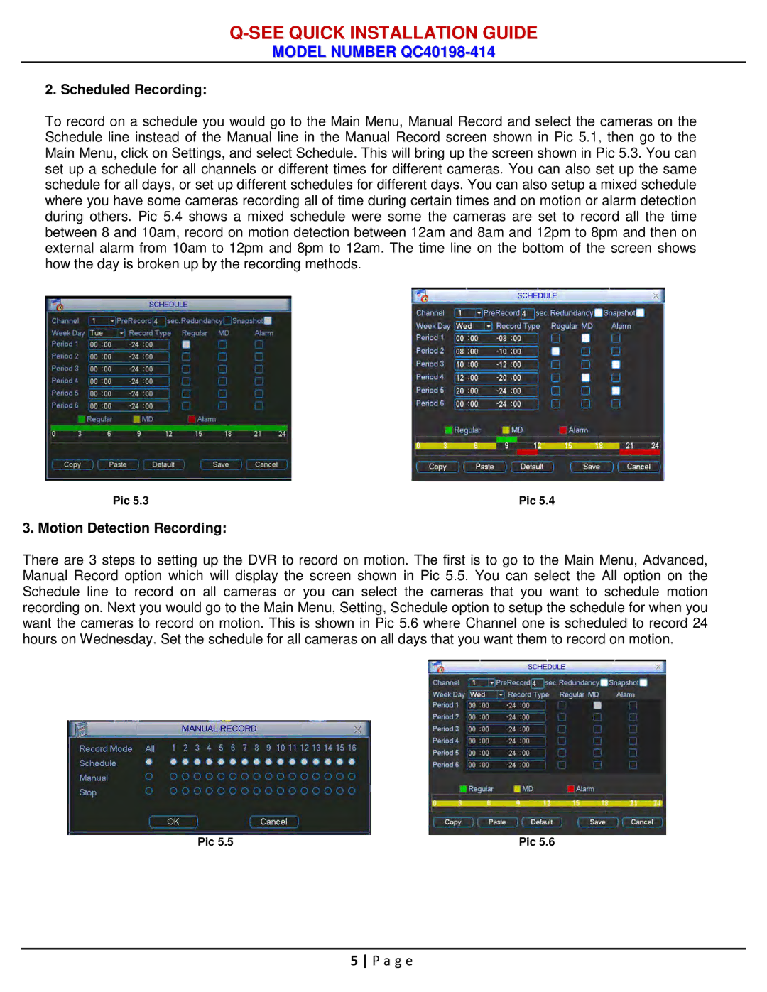 Q-See qc40198-414 manual Scheduled Recording 