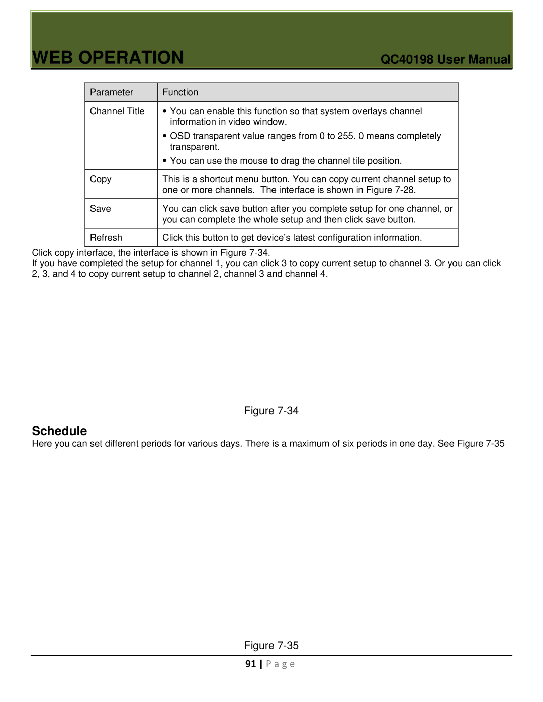 Q-See QC40198 user manual Schedule 