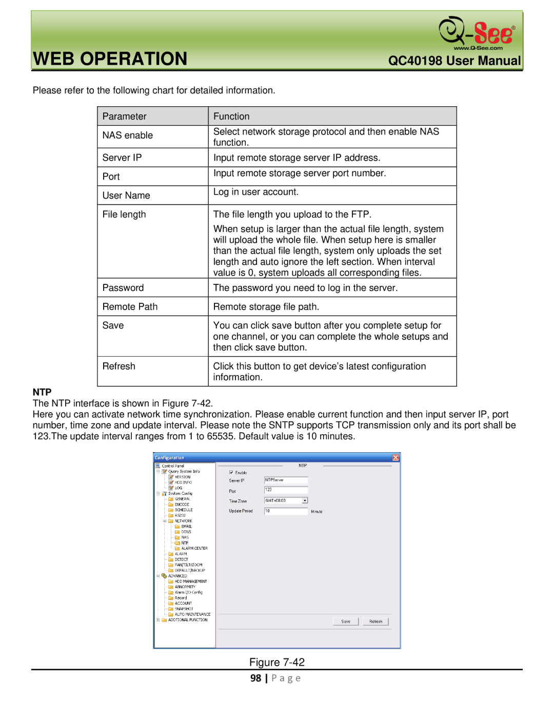 Q-See QC40198 user manual Ntp 