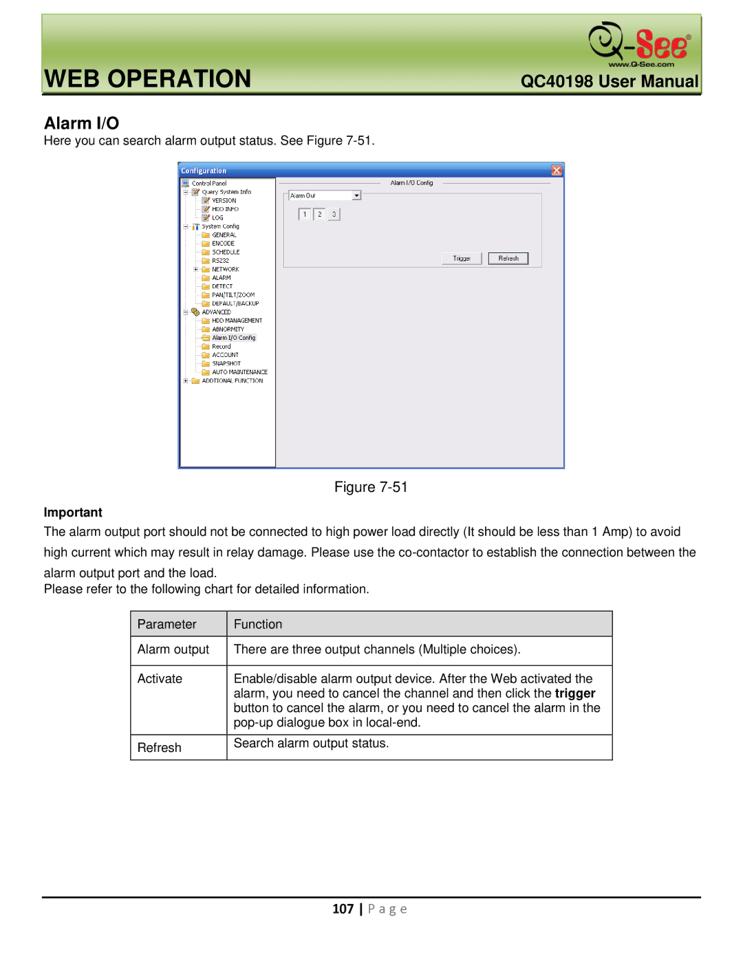 Q-See QC40198 user manual Alarm I/O, Here you can search alarm output status. See Figure 