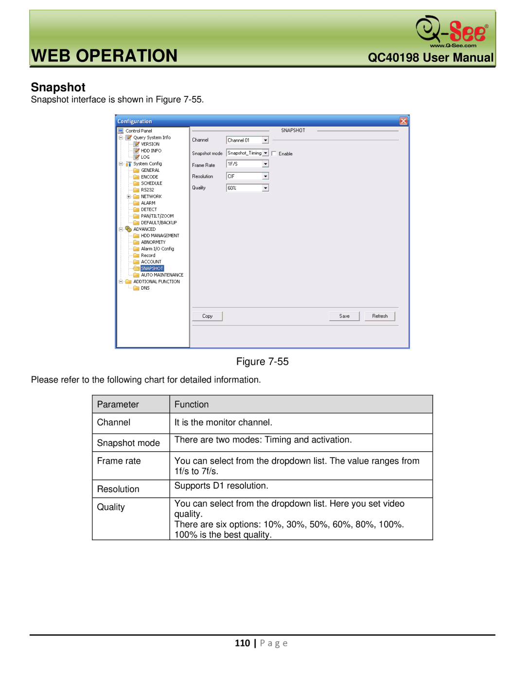 Q-See QC40198 user manual Snapshot 