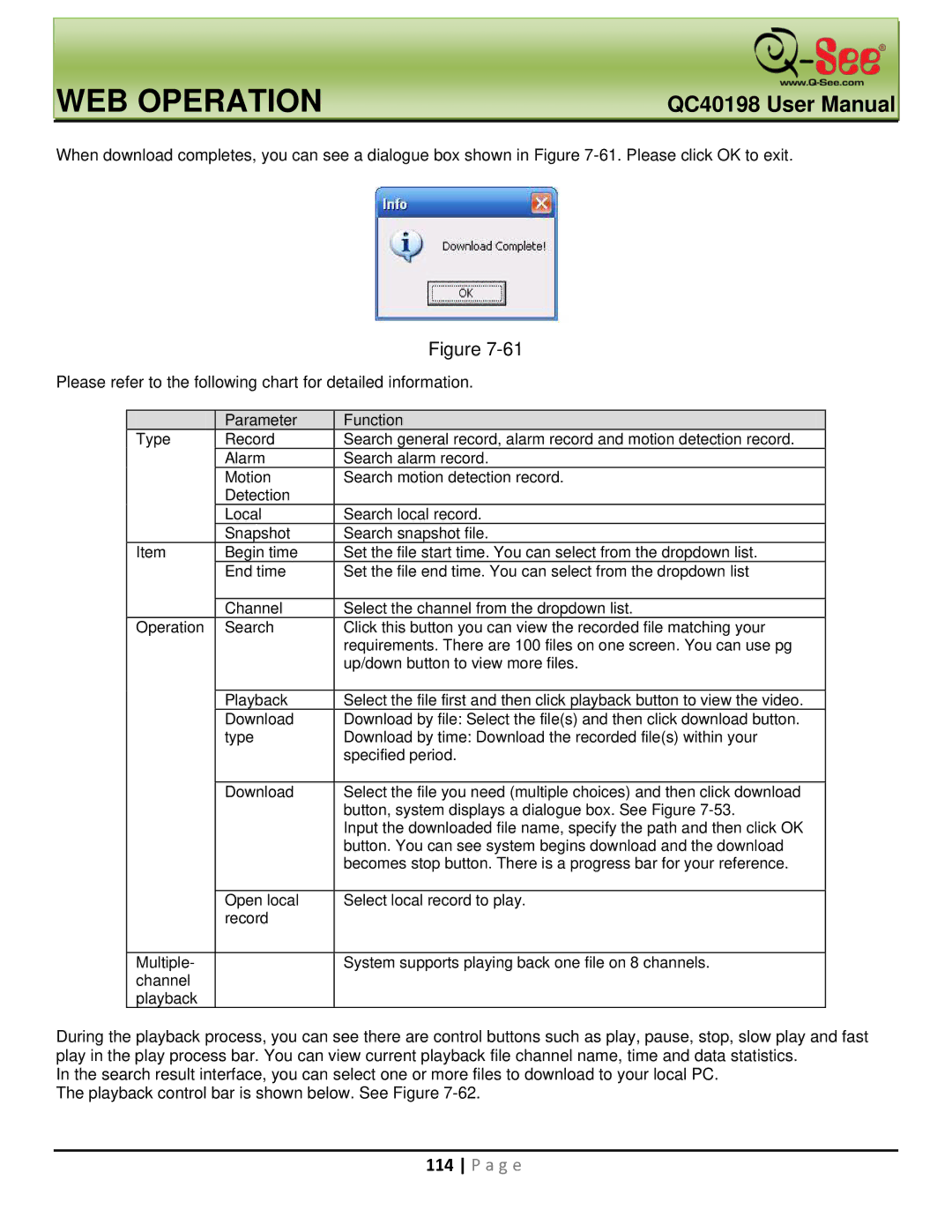 Q-See QC40198 user manual WEB Operation 