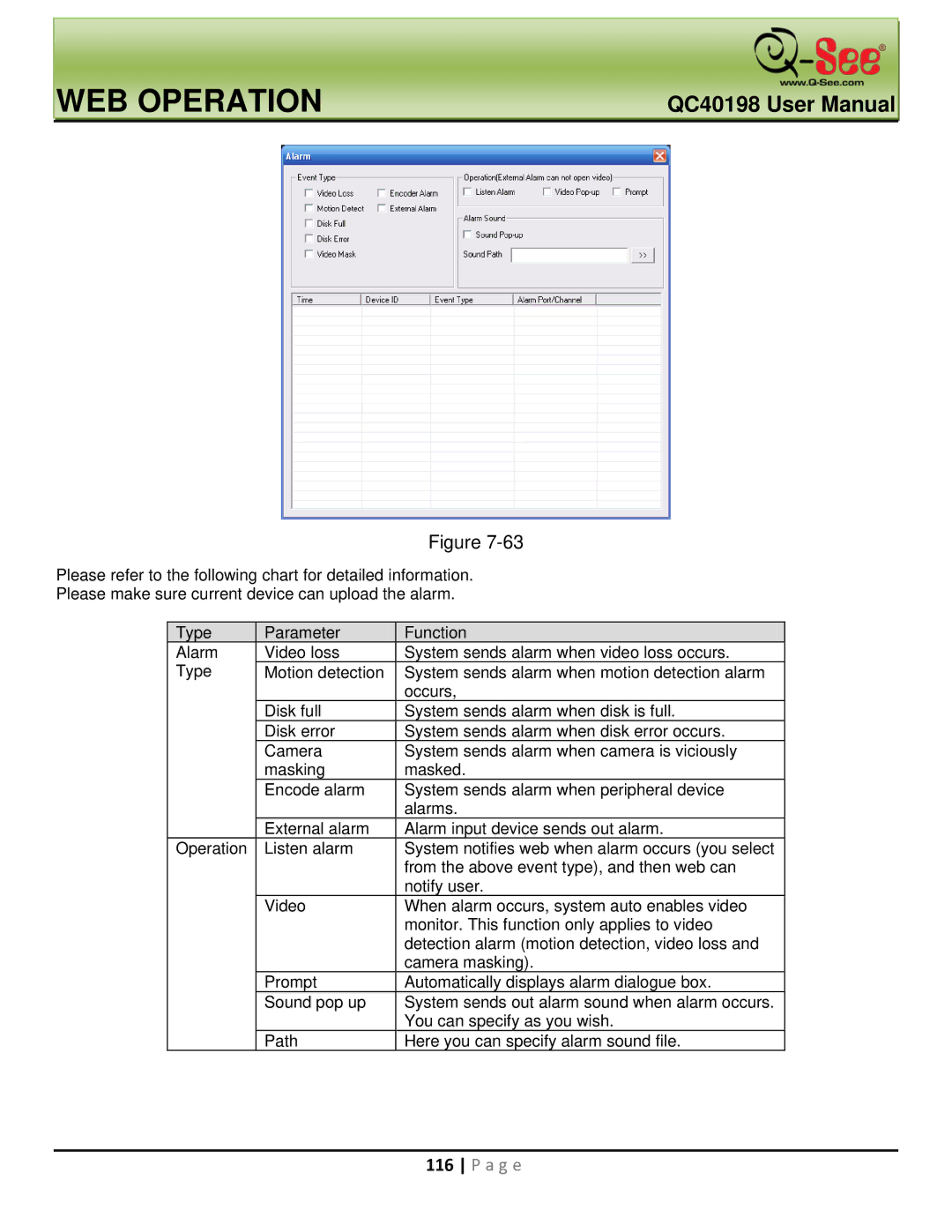 Q-See QC40198 user manual WEB Operation 