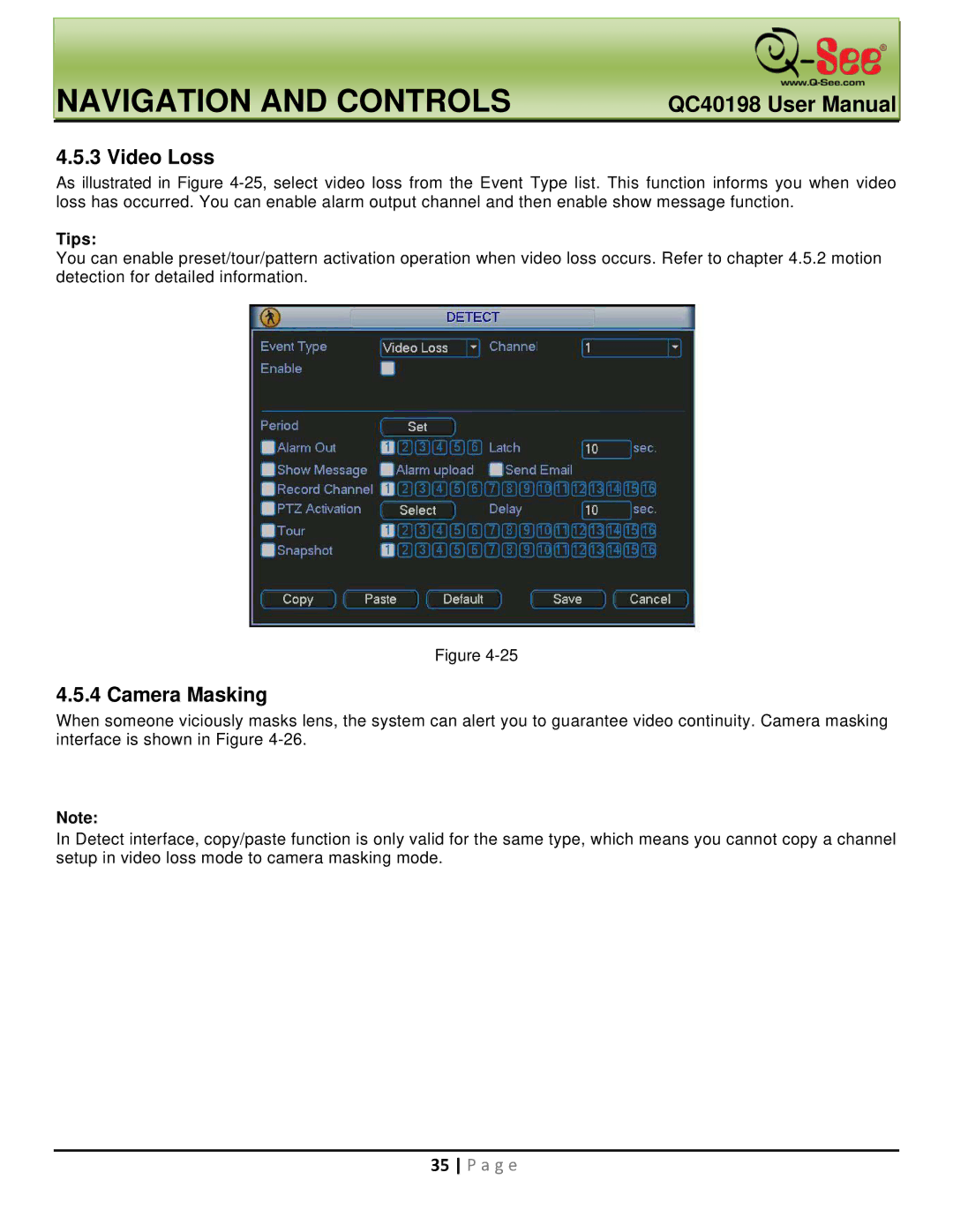 Q-See QC40198 user manual Video Loss, Camera Masking, Tips 