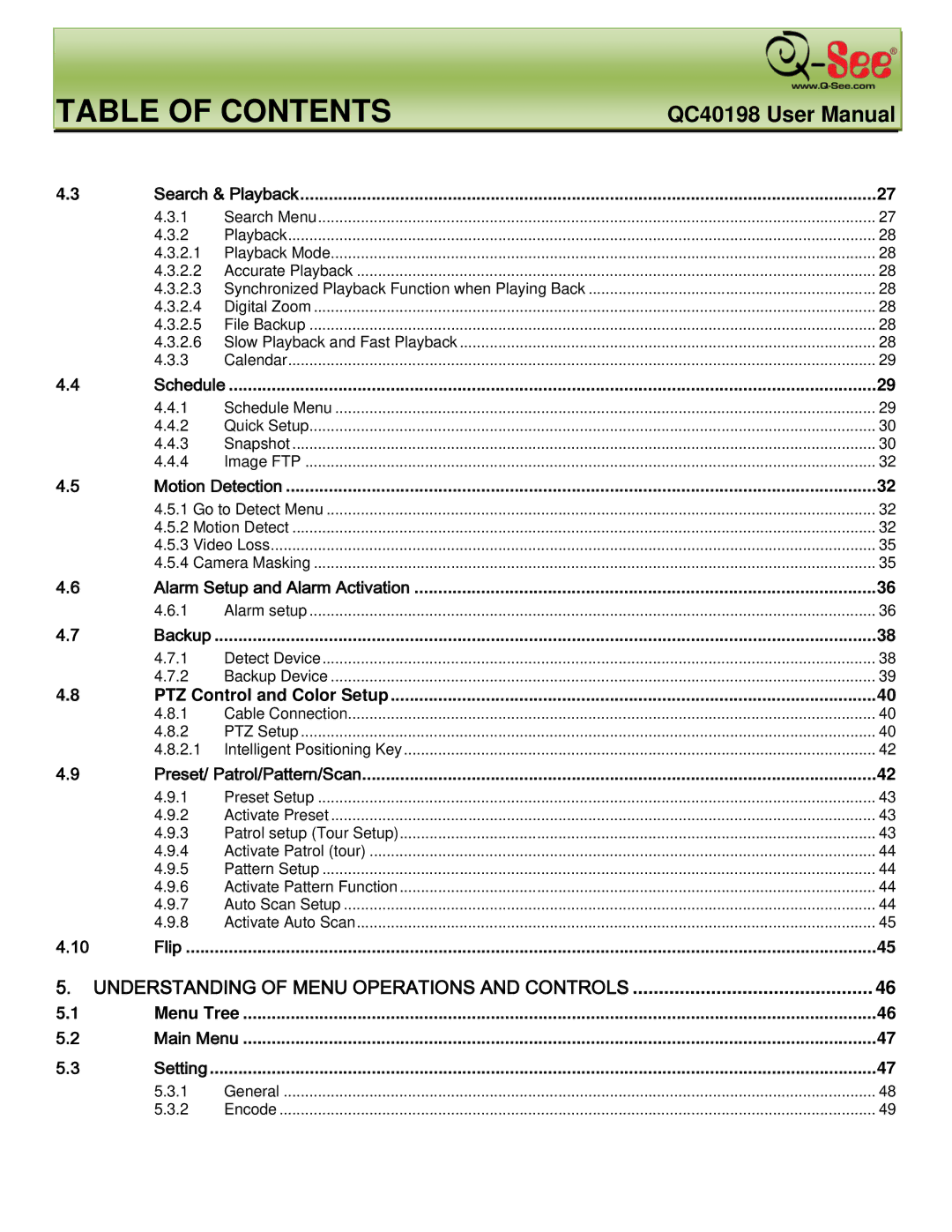 Q-See QC40198 user manual Backup 