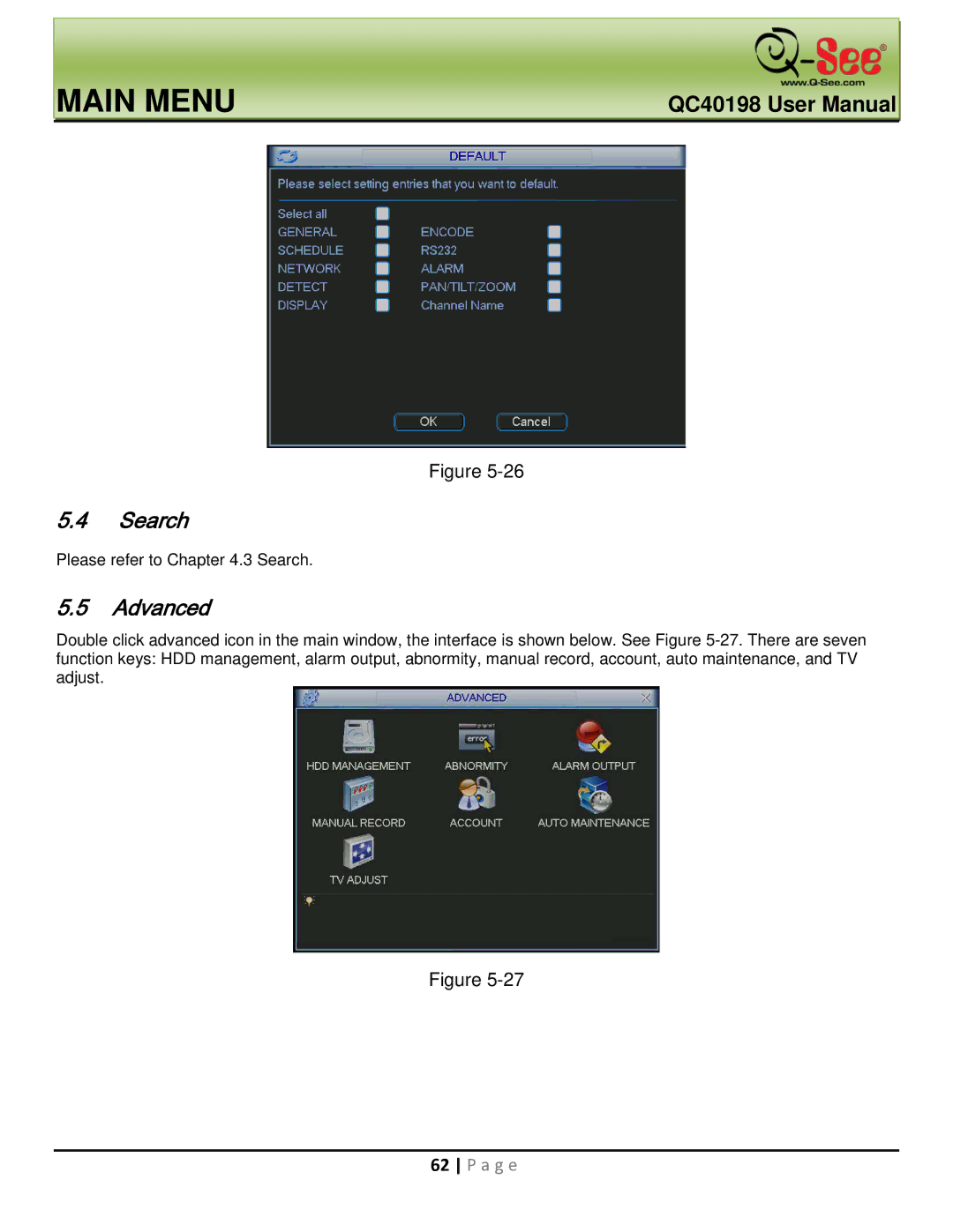 Q-See QC40198 user manual Search, Advanced 