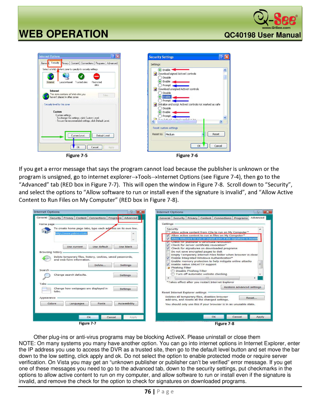 Q-See QC40198 user manual WEB Operation 