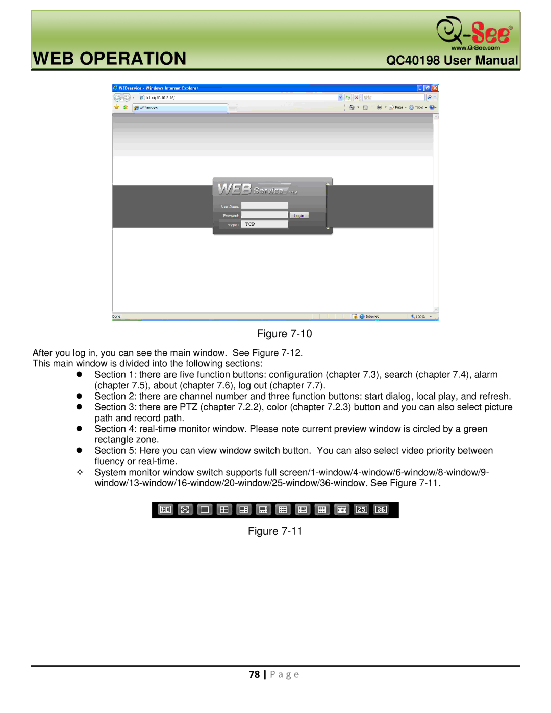 Q-See QC40198 user manual WEB Operation 