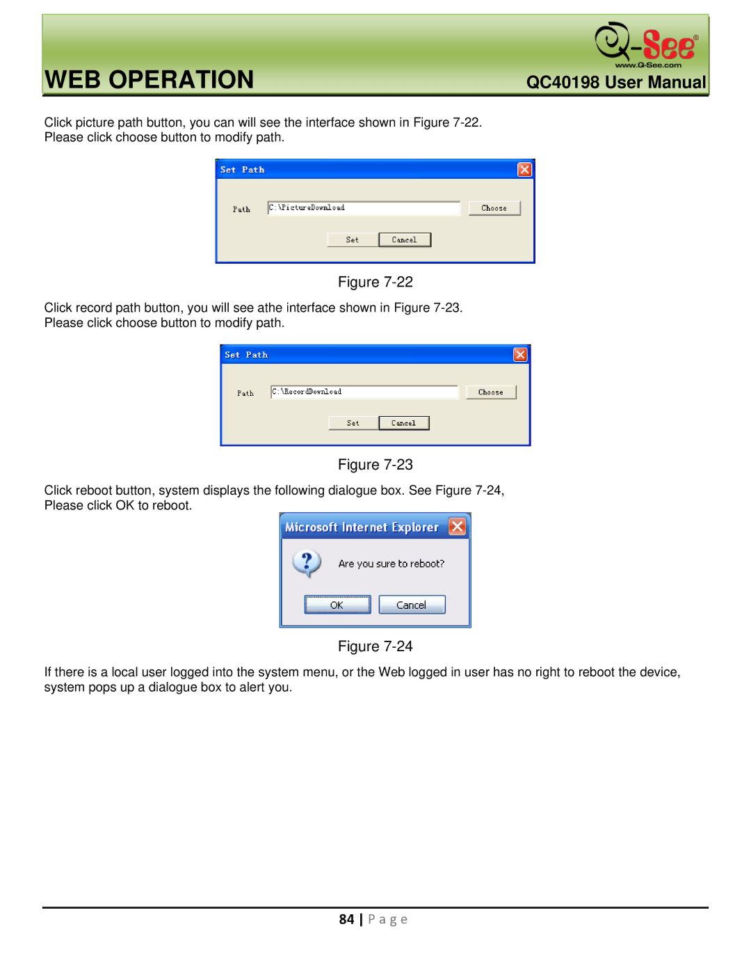 Q-See QC40198 user manual WEB Operation 