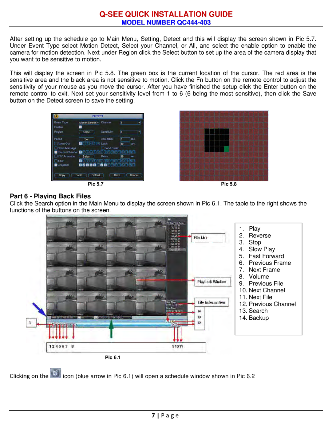 Q-See QC444-403 manual Part 6 Playing Back Files 