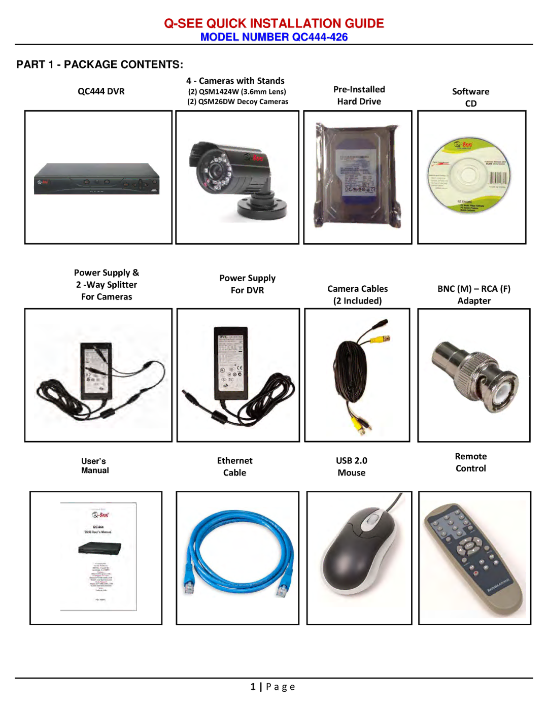 Q-See QC444-426 manual See Quick Installation Guide 