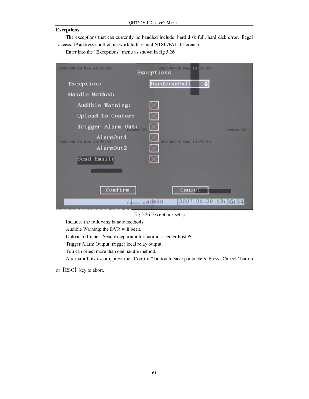 Q-See QH32DVR4C user manual Exceptions 