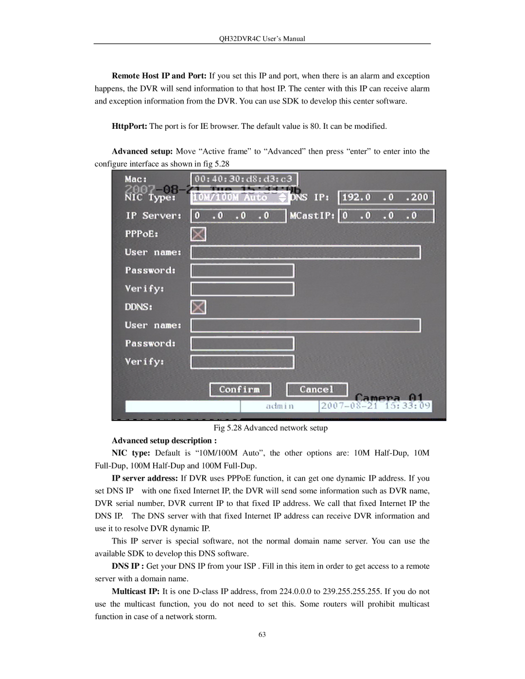 Q-See QH32DVR4C user manual Advanced setup description 