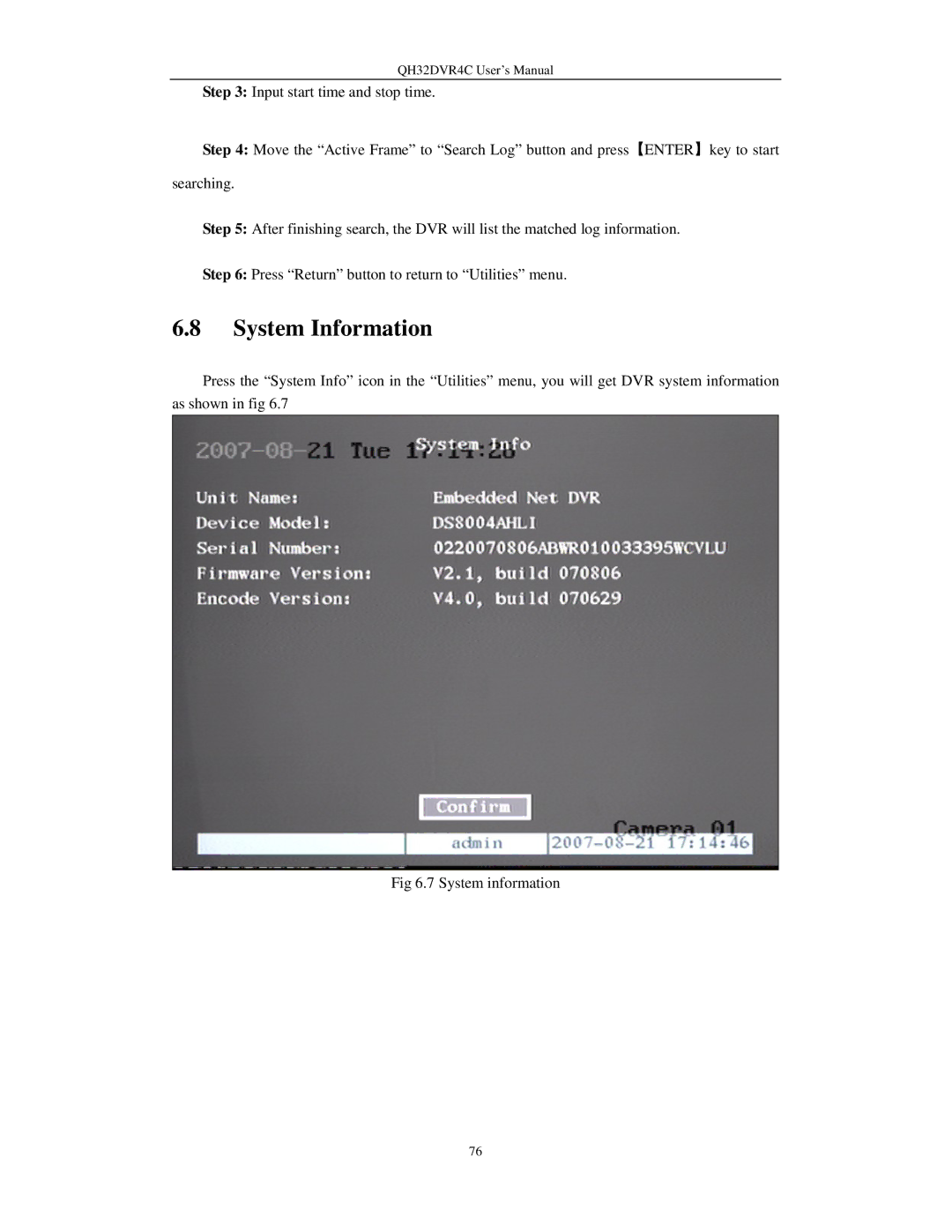 Q-See QH32DVR4C user manual System Information 