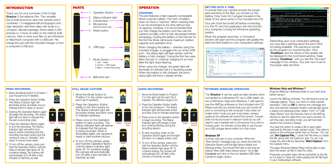 Q-See QP1341 specifications Introduction, Parts, Operation, Windows Vista and Windows, Windows XP 