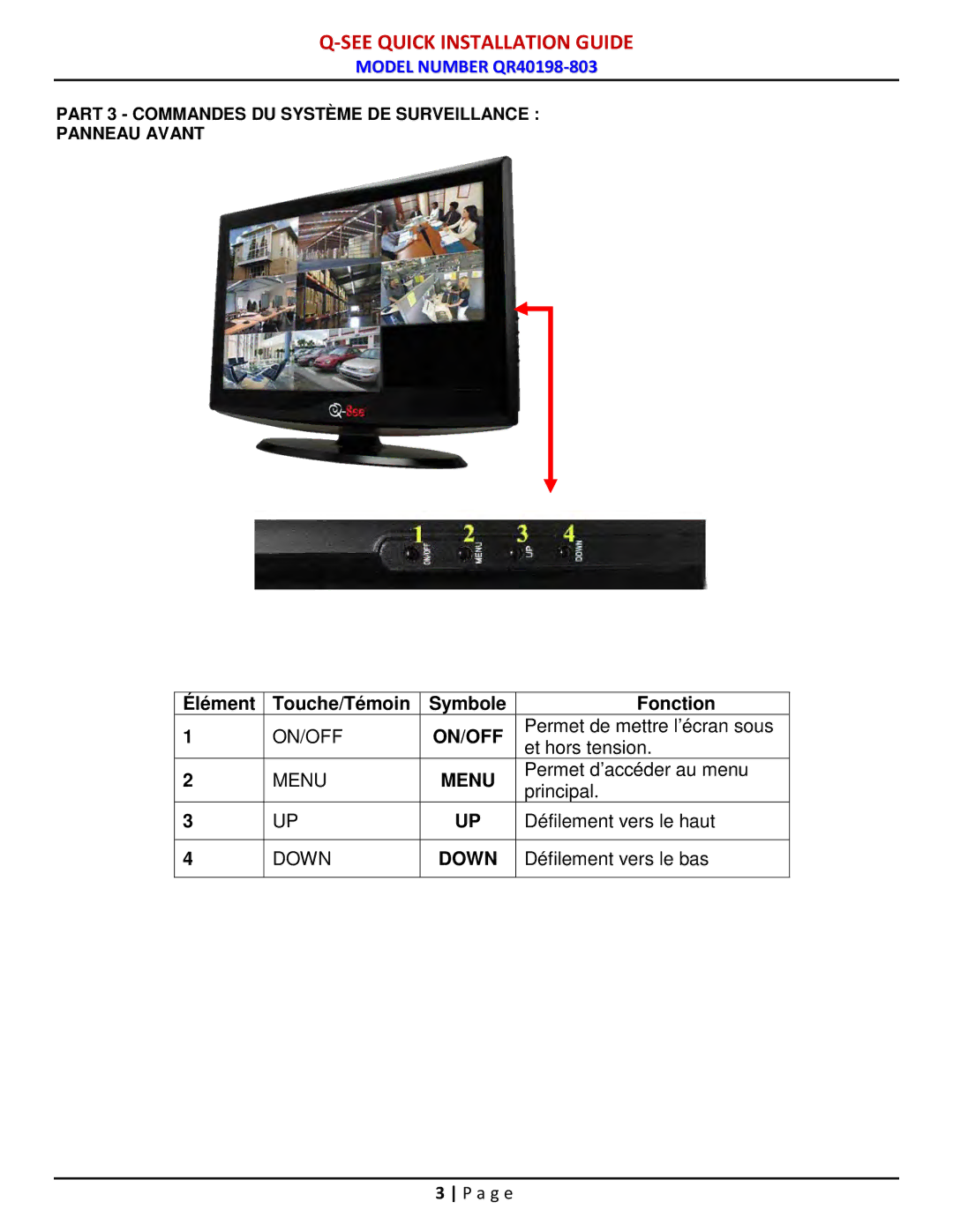 Q-See QR40198-803 manual On/Off 