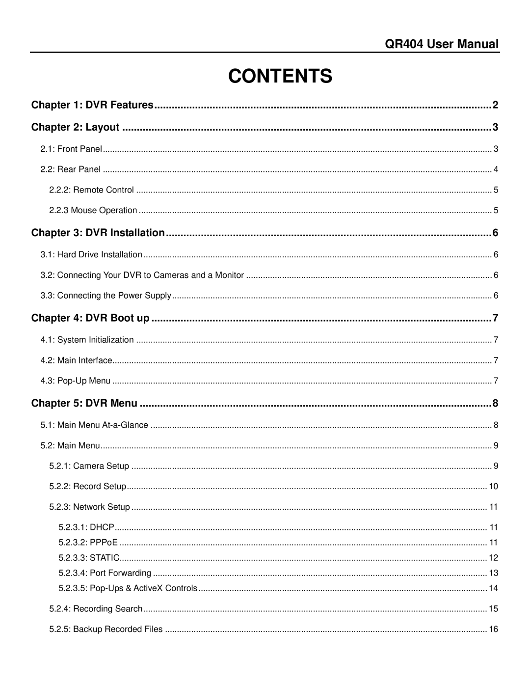 Q-See QR404 user manual Contents 