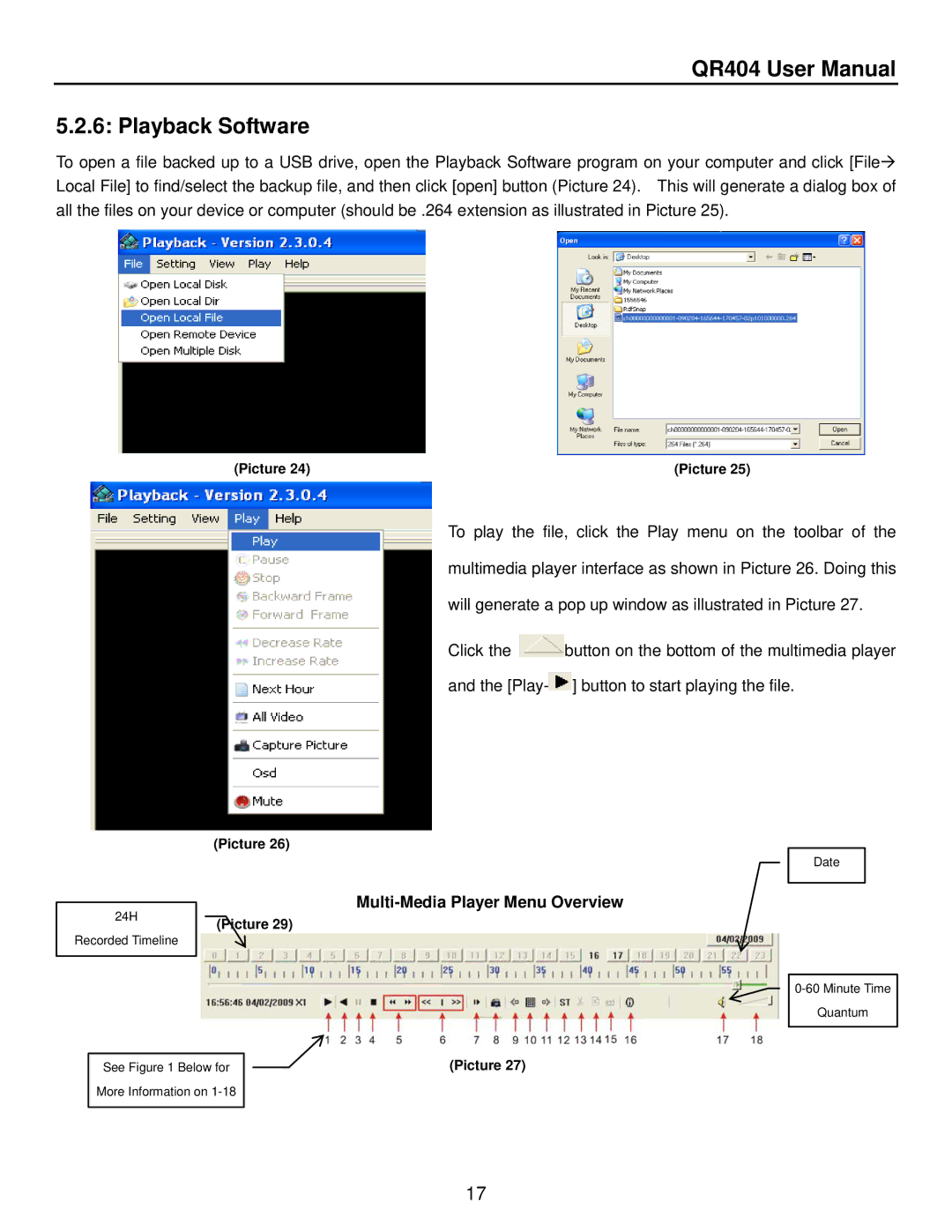 Q-See QR404 user manual Playback Software, Multi-Media Player Menu Overview 