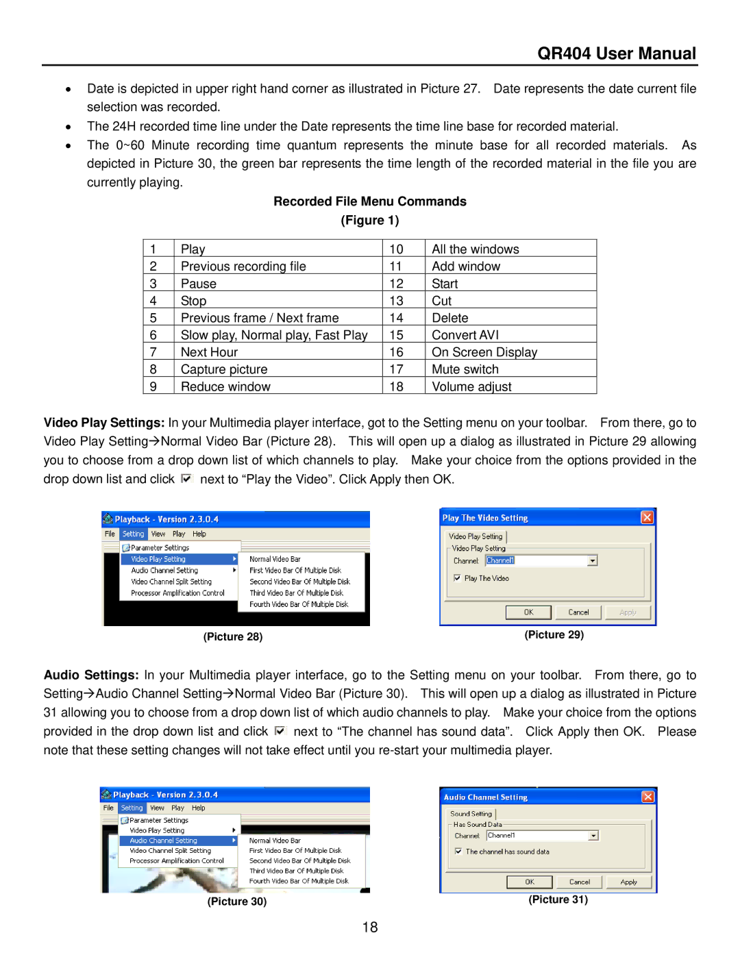 Q-See QR404 user manual Recorded File Menu Commands 