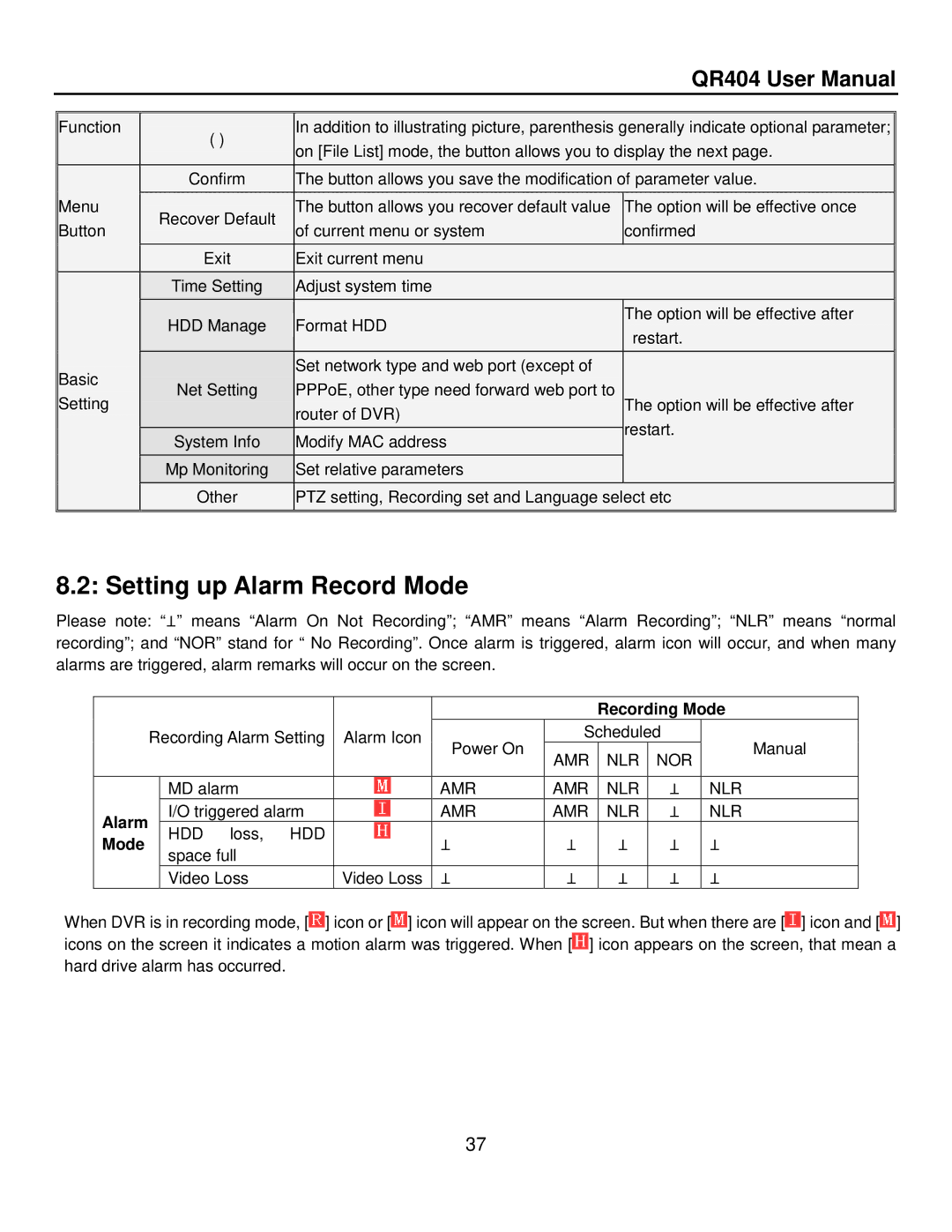 Q-See QR404 user manual Setting up Alarm Record Mode, Recording Mode 