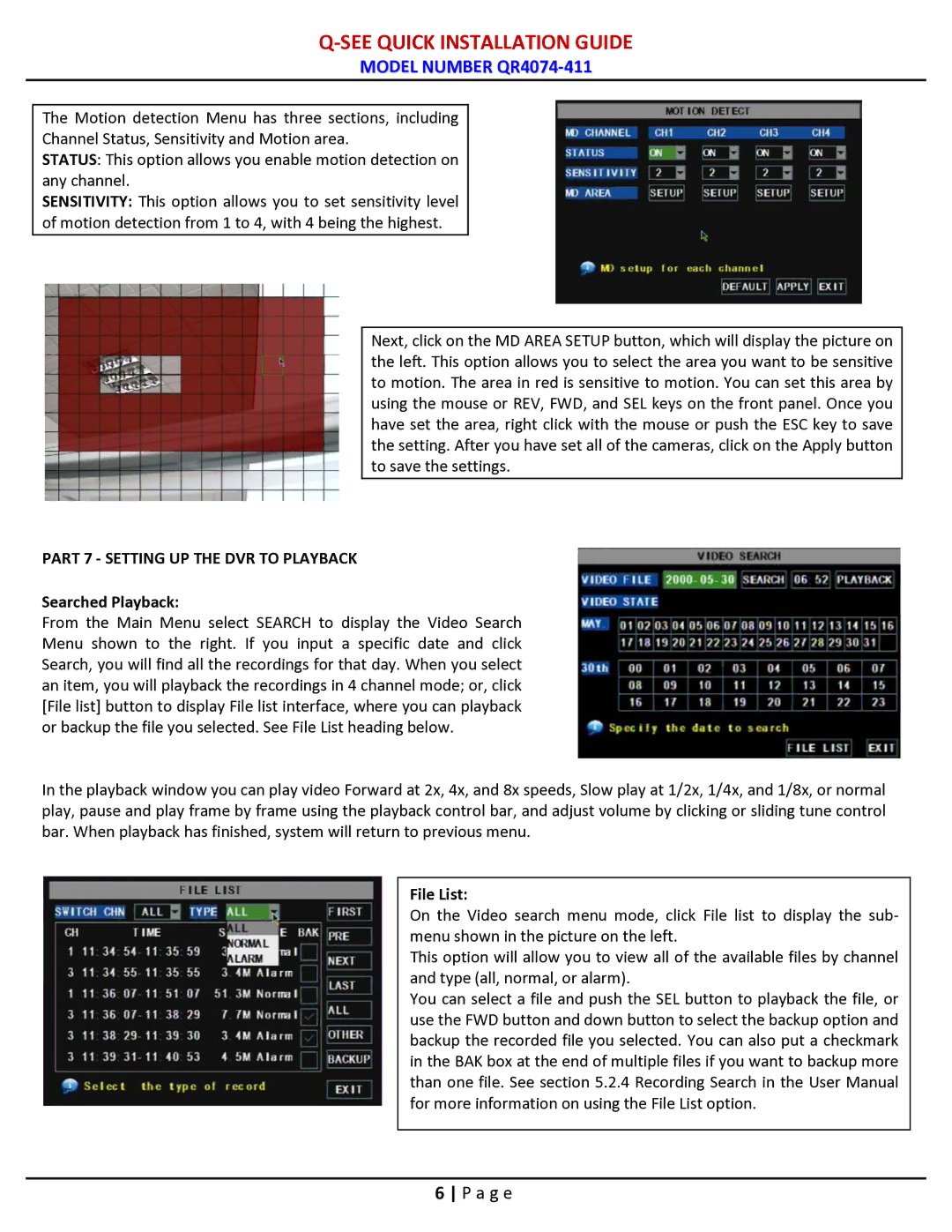 Q-See QR4074-411 manual Searched Playback, File List 