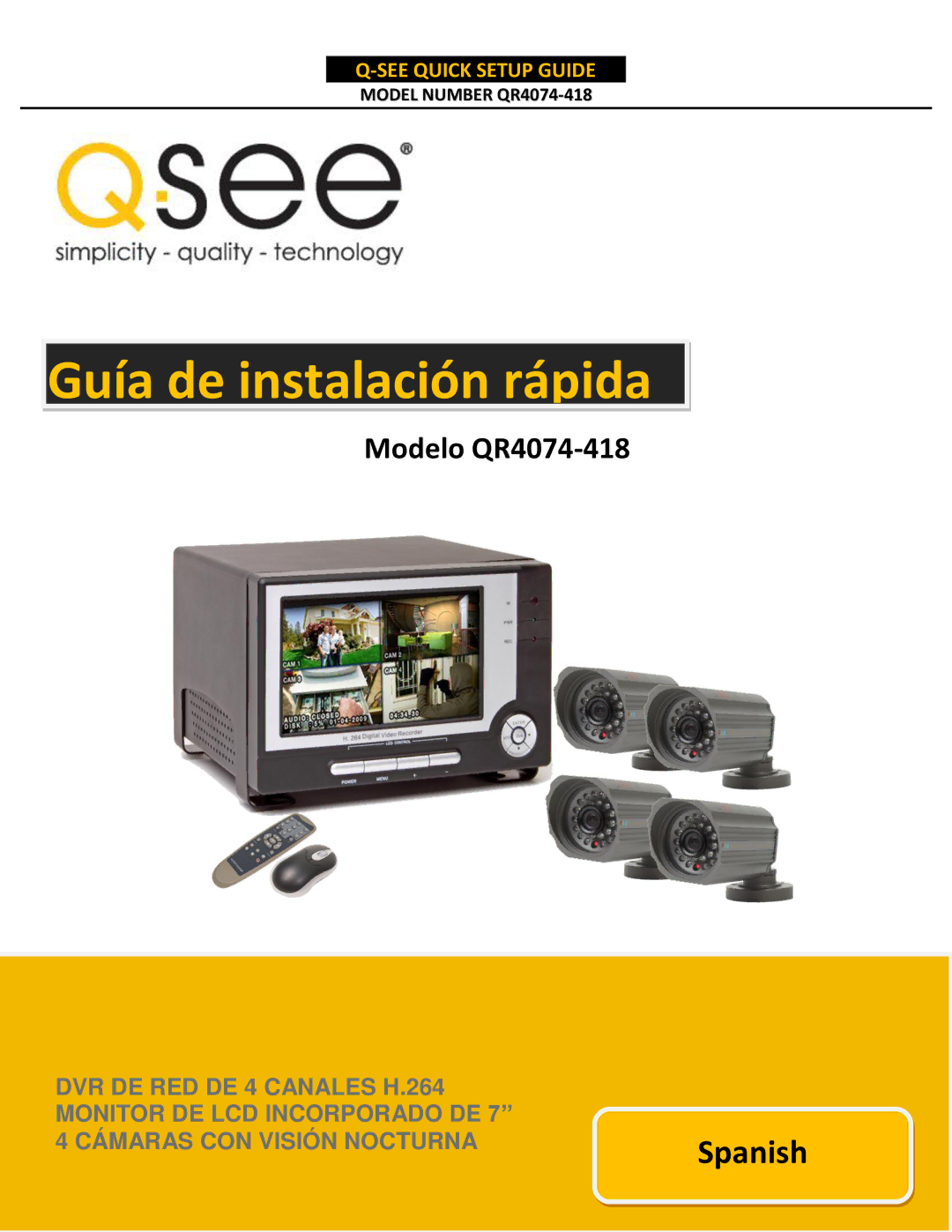 Q-See QR4074-418 setup guide Guía de instalación rápida 